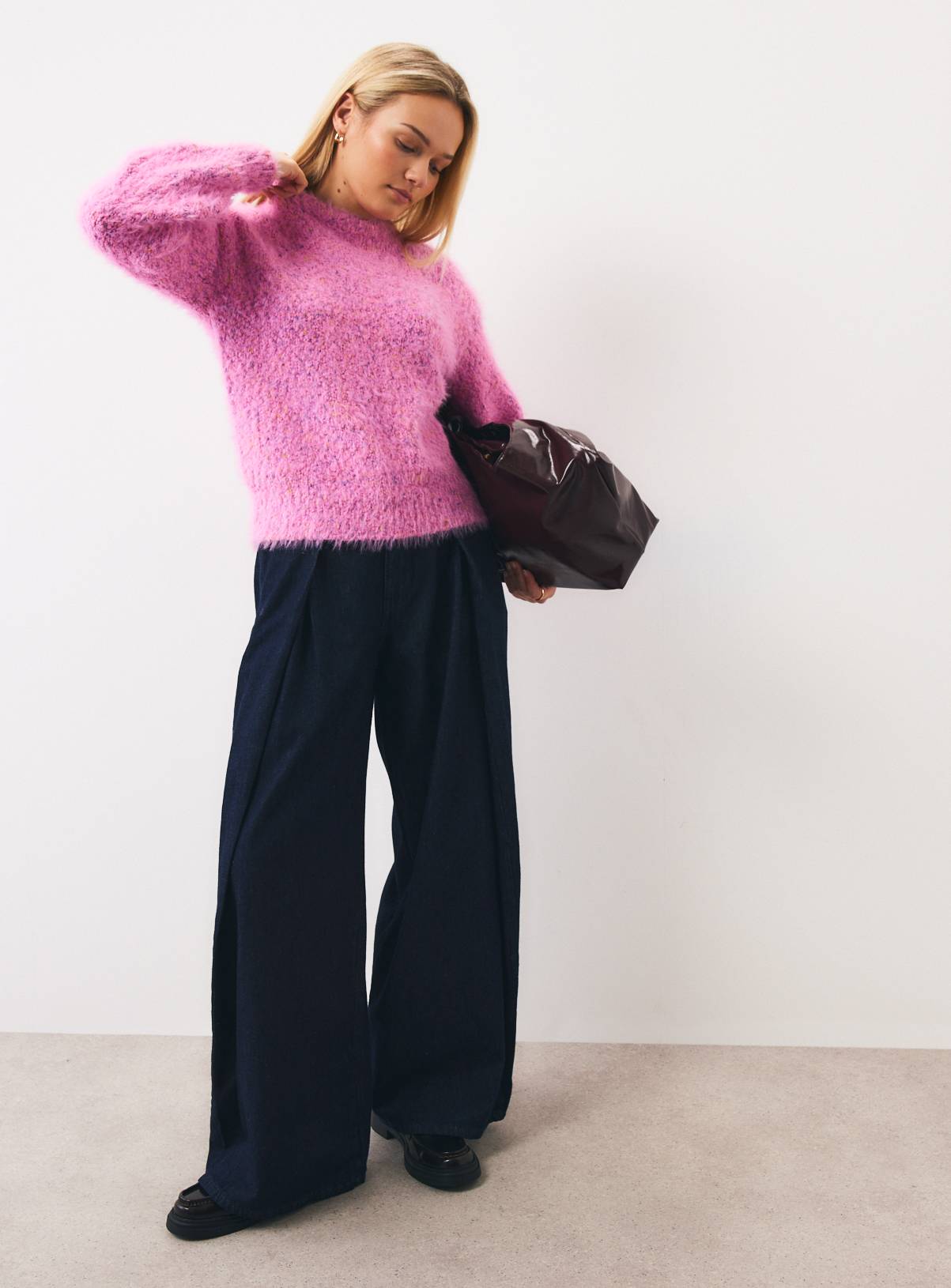 Bright Pink Eyelash Yarn Jumper L - Image 2